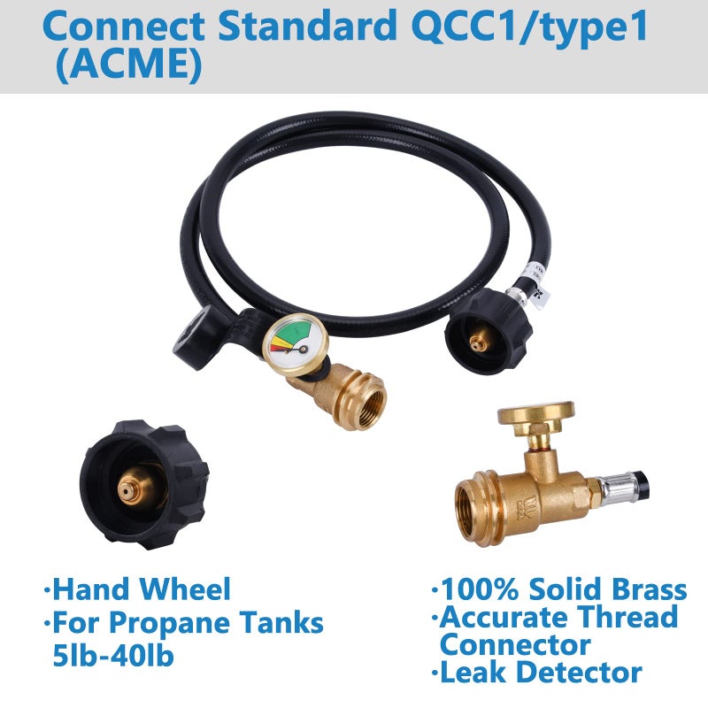 GGC 4 Feet Propane Tank Hose with Gauge, LP Gas Hose Replacement for Propane Tank, RV, Gas Grill, Heater, Fire Pit and Most Propane Appliances, Male QCC/POL Fittings - Image 5